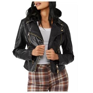Free People Harriett Hooded Faux Leather Moto Jacket Size XS